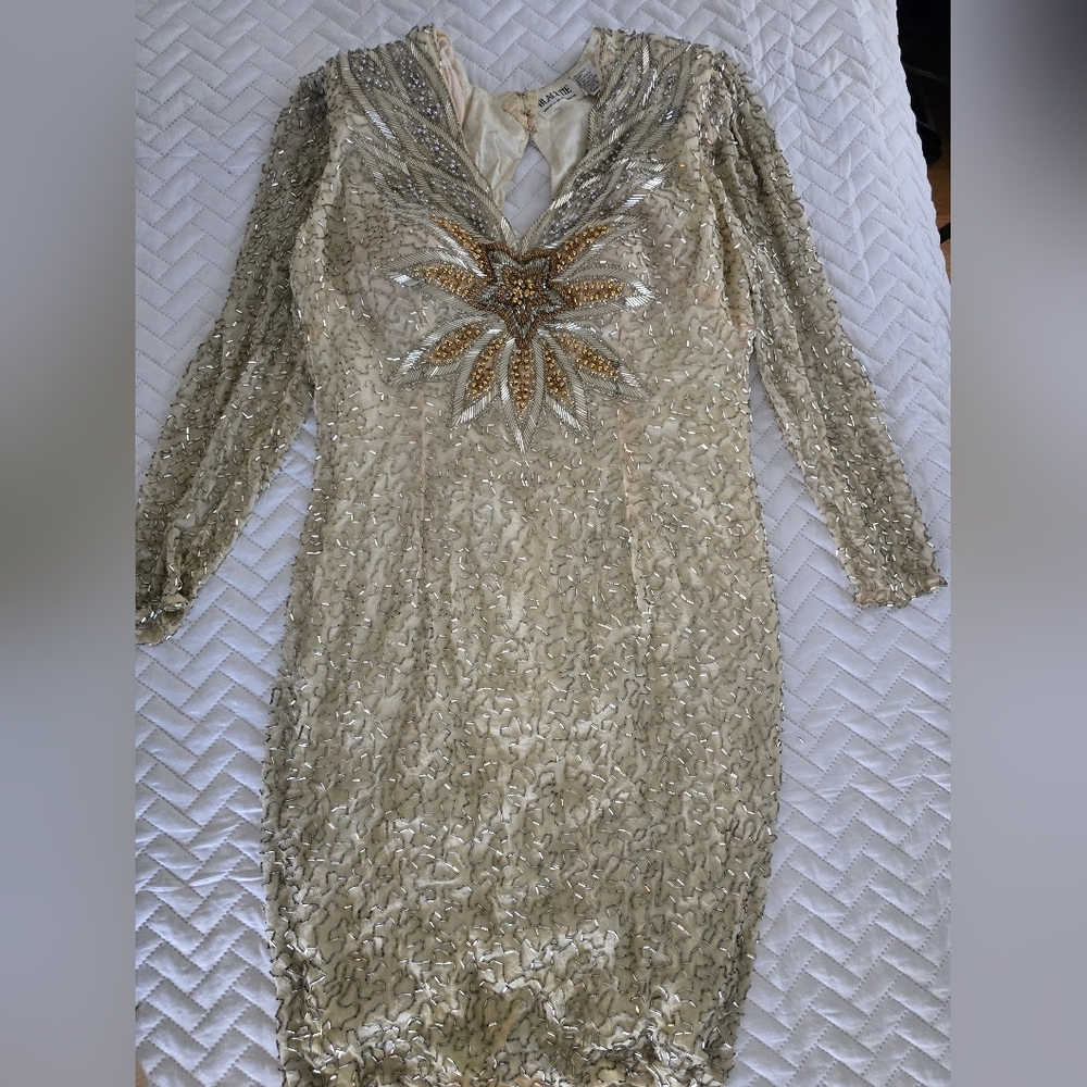 Elegant Vintage Black Tie Silk Sequin Dress - Picture 6 of 12